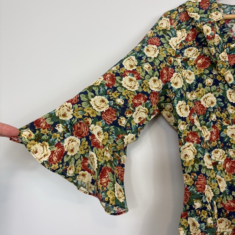 Sézane Yseline Shirt Alicante Blue Print Sz 42 Silk Floral Ruffle - Picture 10 of 13